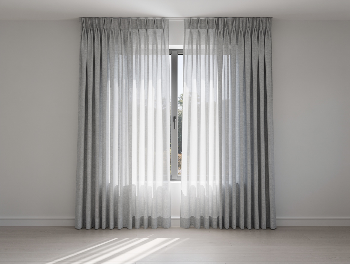 Pinch pleat curtains with gathered pleats sewn at the heading