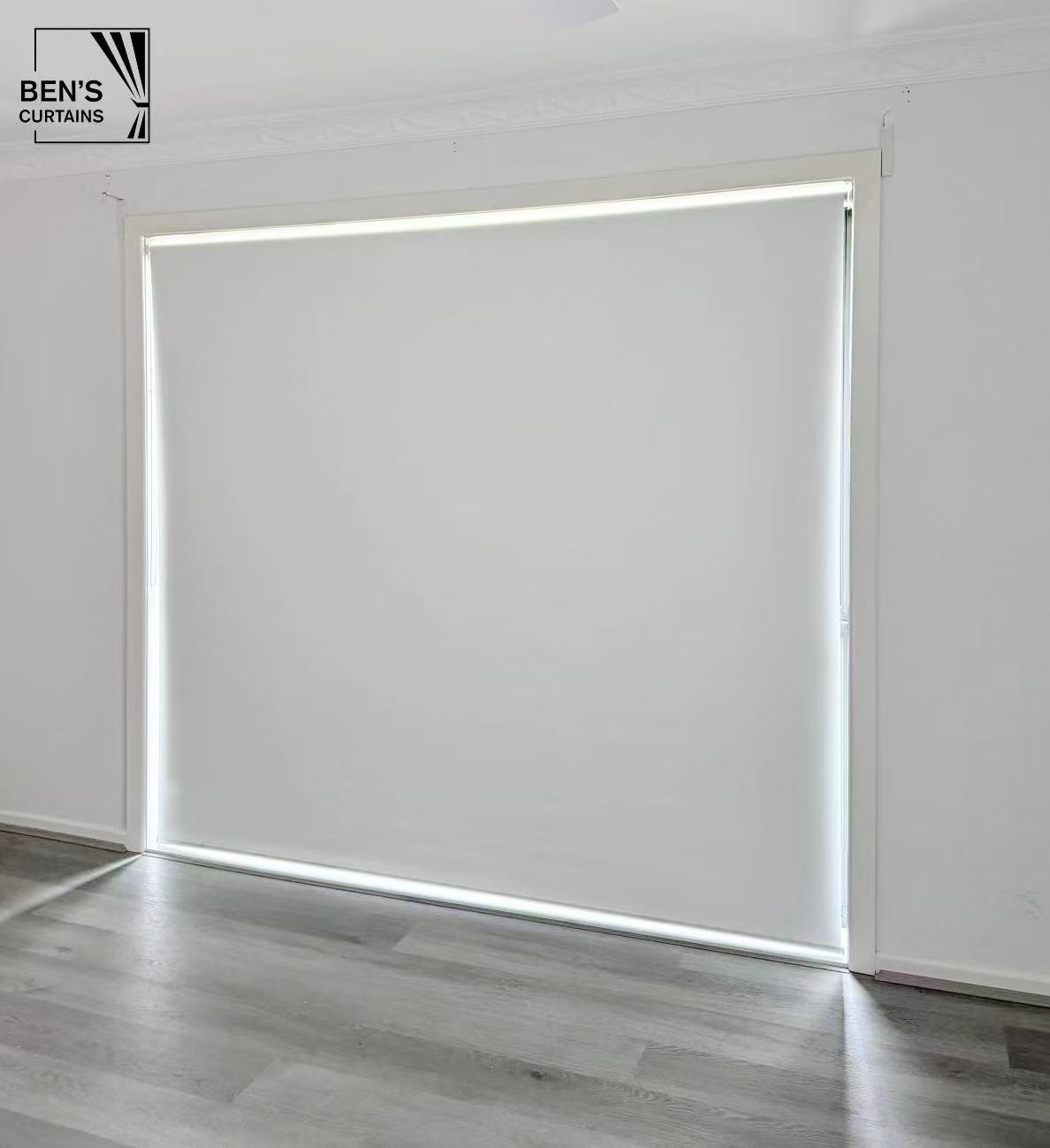 Recessed fit or installed within the window frame white blockout roller blinds for a slidi