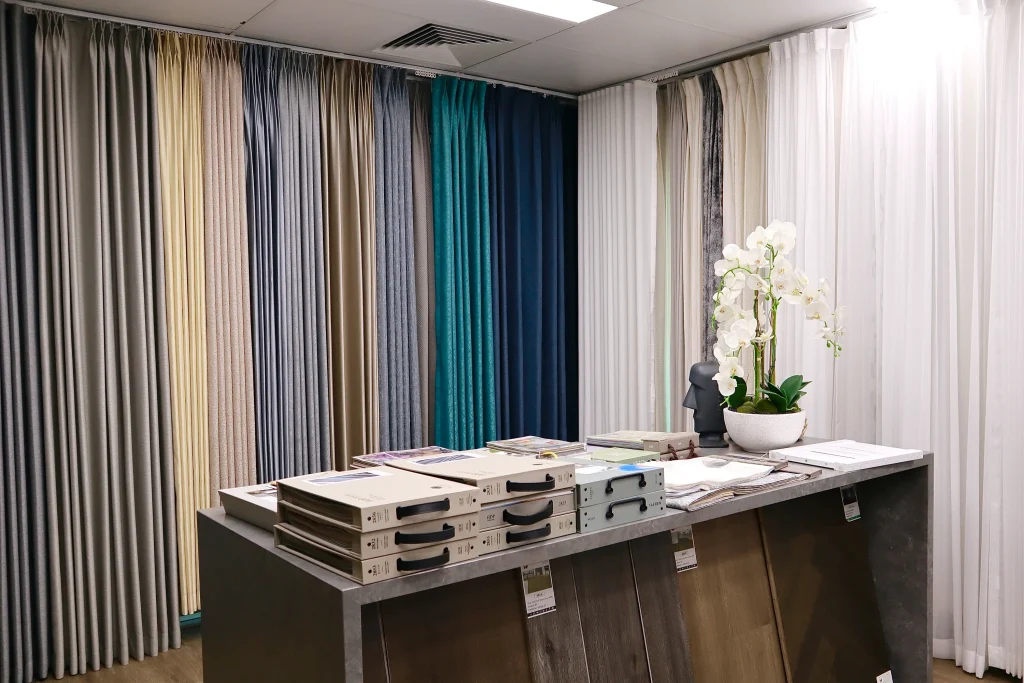 Fabric samples in the showroom