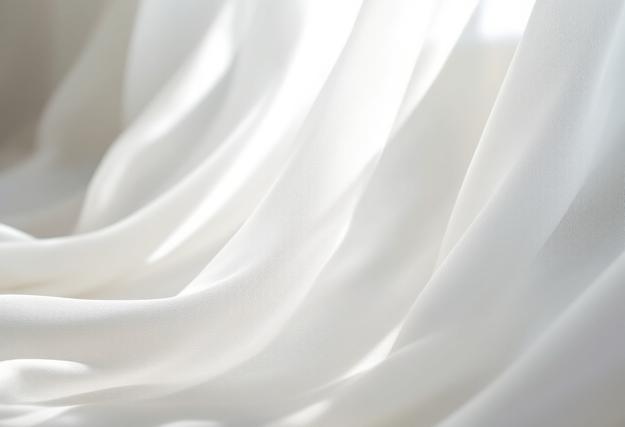 Close-up of natural-weave sheer curtain fabric with a soft S-fold