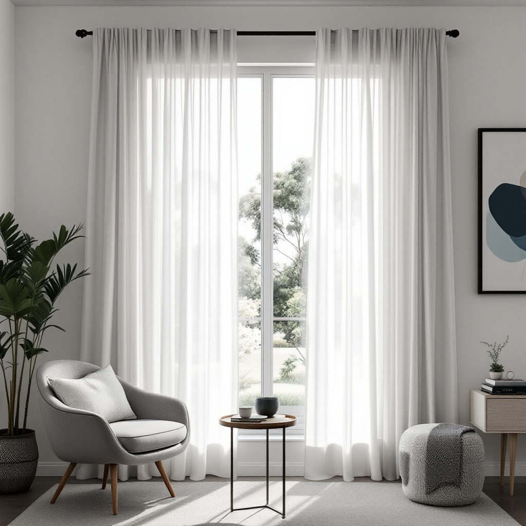 S-fold sheer curtains hanging in soft, even waves